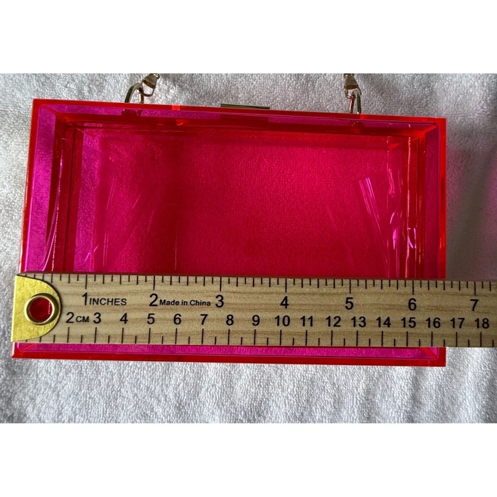 Concert Y2K Hot Pink Transparent Acrylic Box Clutch Gold Chain Crossbody Bag